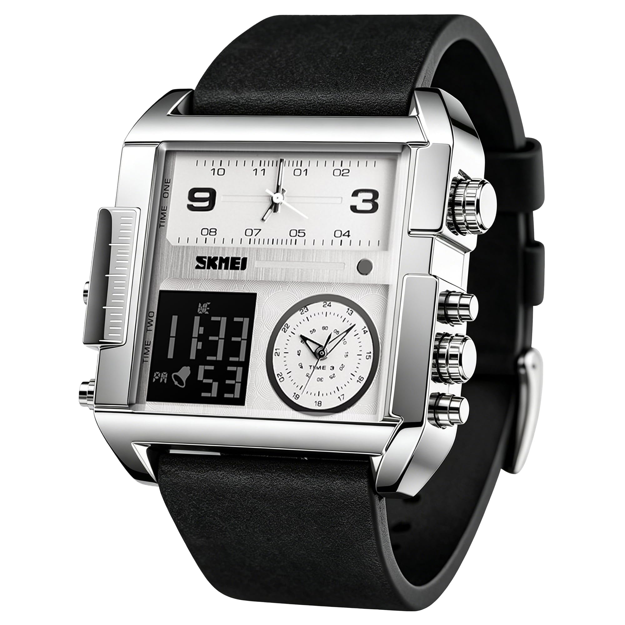 SKMEI Orologio da polso digitale sportivo da uomo, con quadrante quadrato grande, al quarzo, con cronometro impermeabile multi-fuso orario