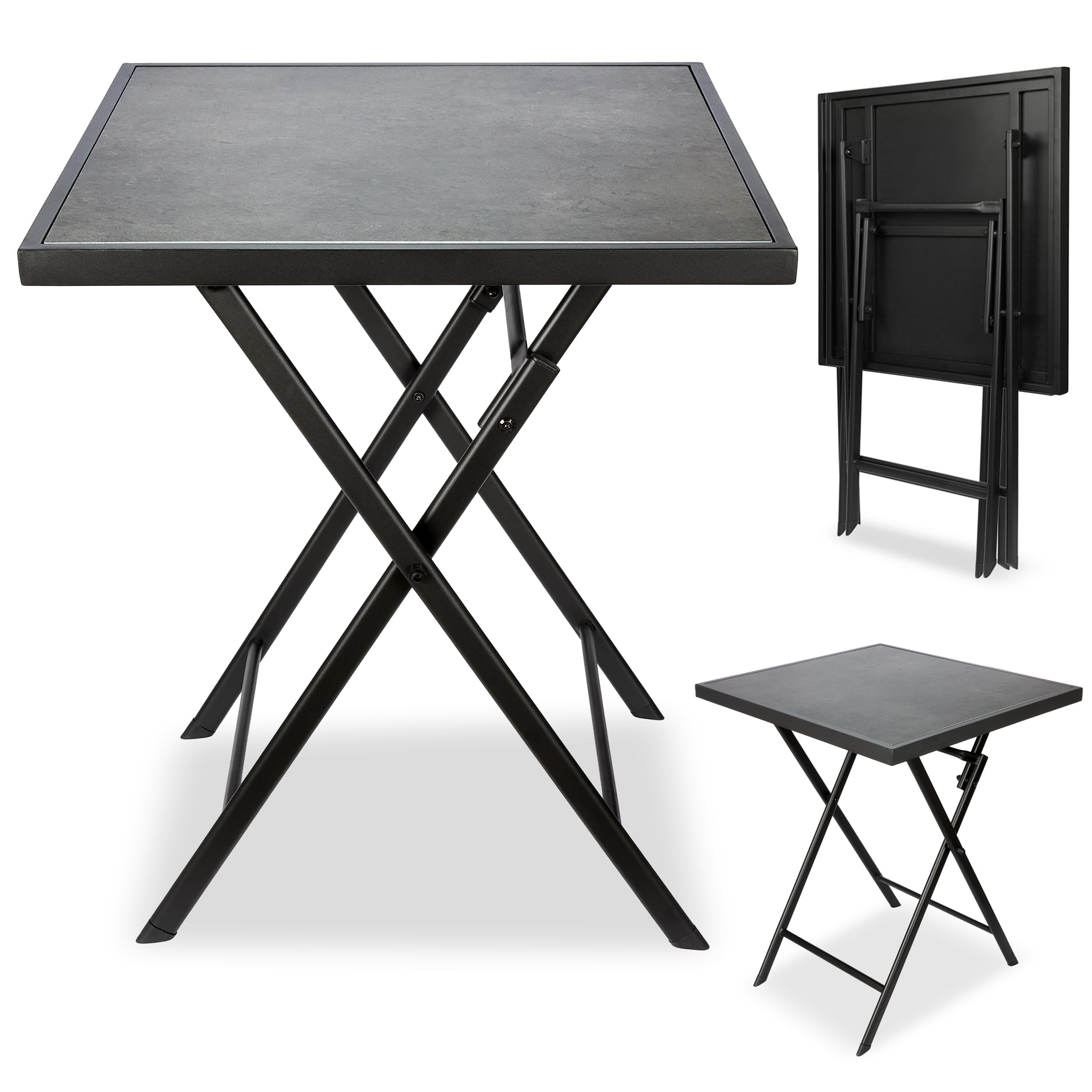 Brubaker Tavolo da Giardino Bergamo - 58 x 58 cm Tavolo da Balcone Impermeabile Pieghevole in Metallo da Campeggio Quadrato con Aspetto in Pietra – Grigio