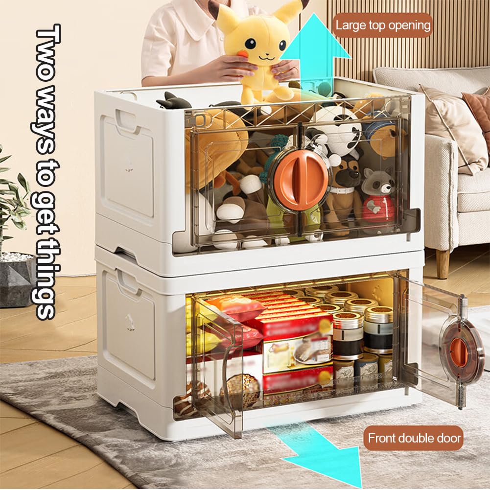 Cajas de almacenamiento apilables, cajas de almacenamiento de plástico con ruedas y asas, caja de almacenamiento plegable con hebilla de bloqueo para dormitorio, sala de estar, oficina, cocina y camp
