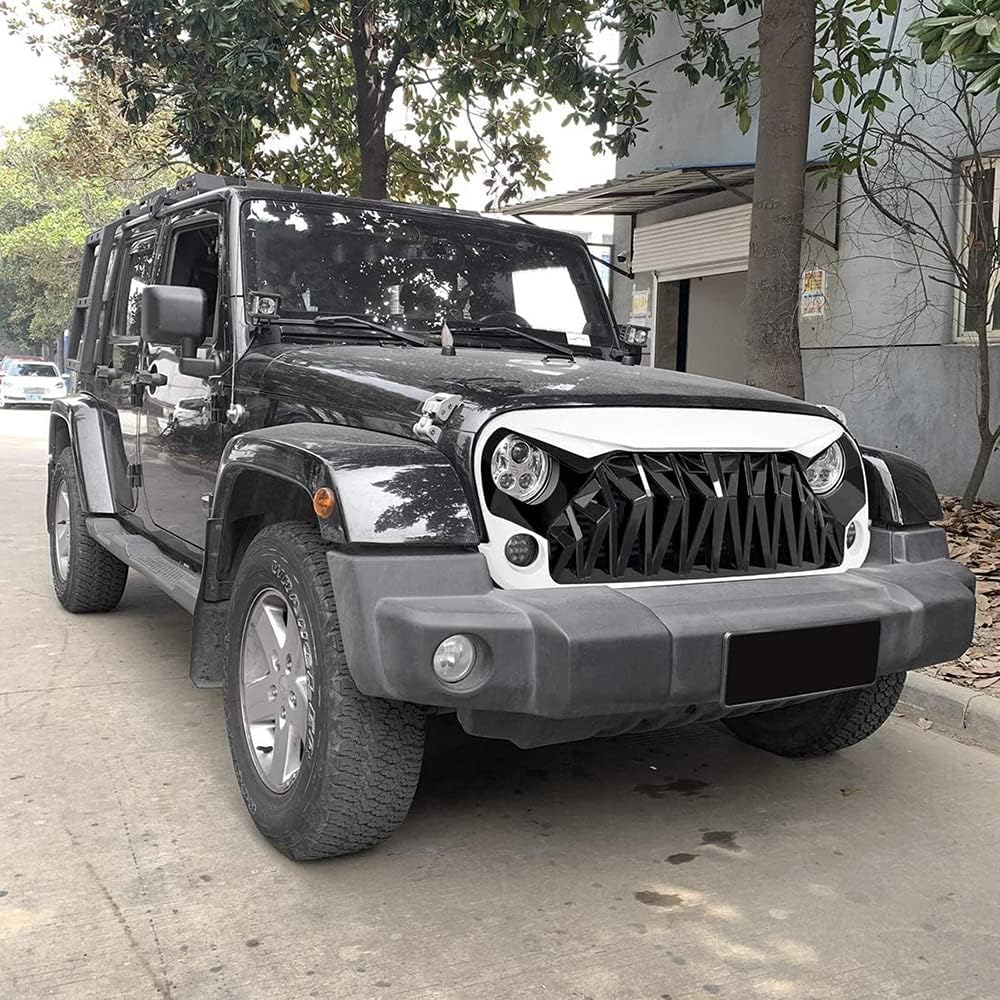 pour Jeep Wrangler JK 2007-2018 Grille Calandre Avant,Pièces de radiateur de calandre de Pare-Chocs Avant de Voiture,B-Noir-Blanc