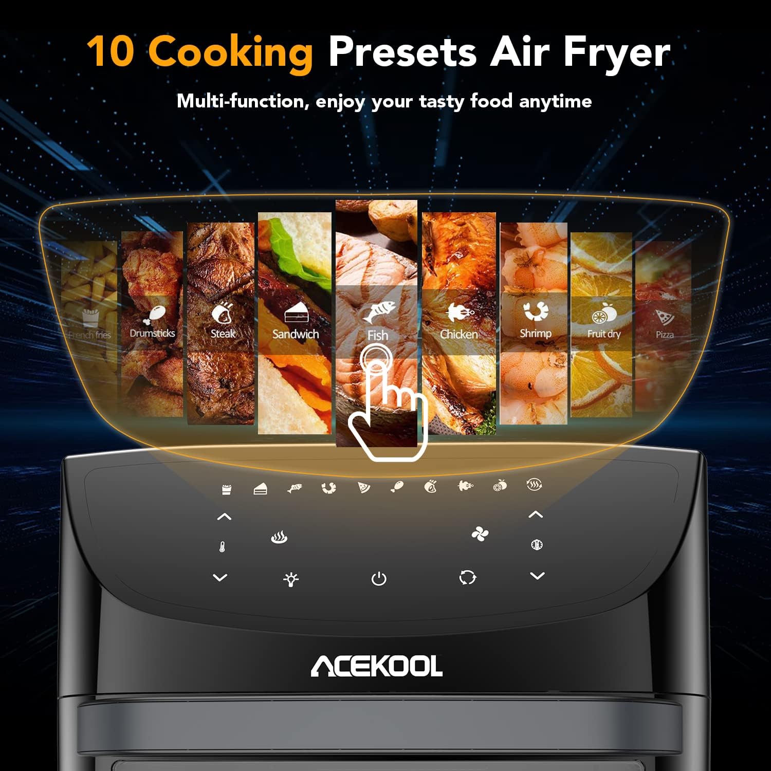 Digitaler Heißluftfritteuse 18L1800W Touchscreen Rotisserie Multifunktions 10 in 1 Display LED Niedriger Ölgehalt Heißluft-Technologie 360° Energiesparend Spülmaschinenfest
