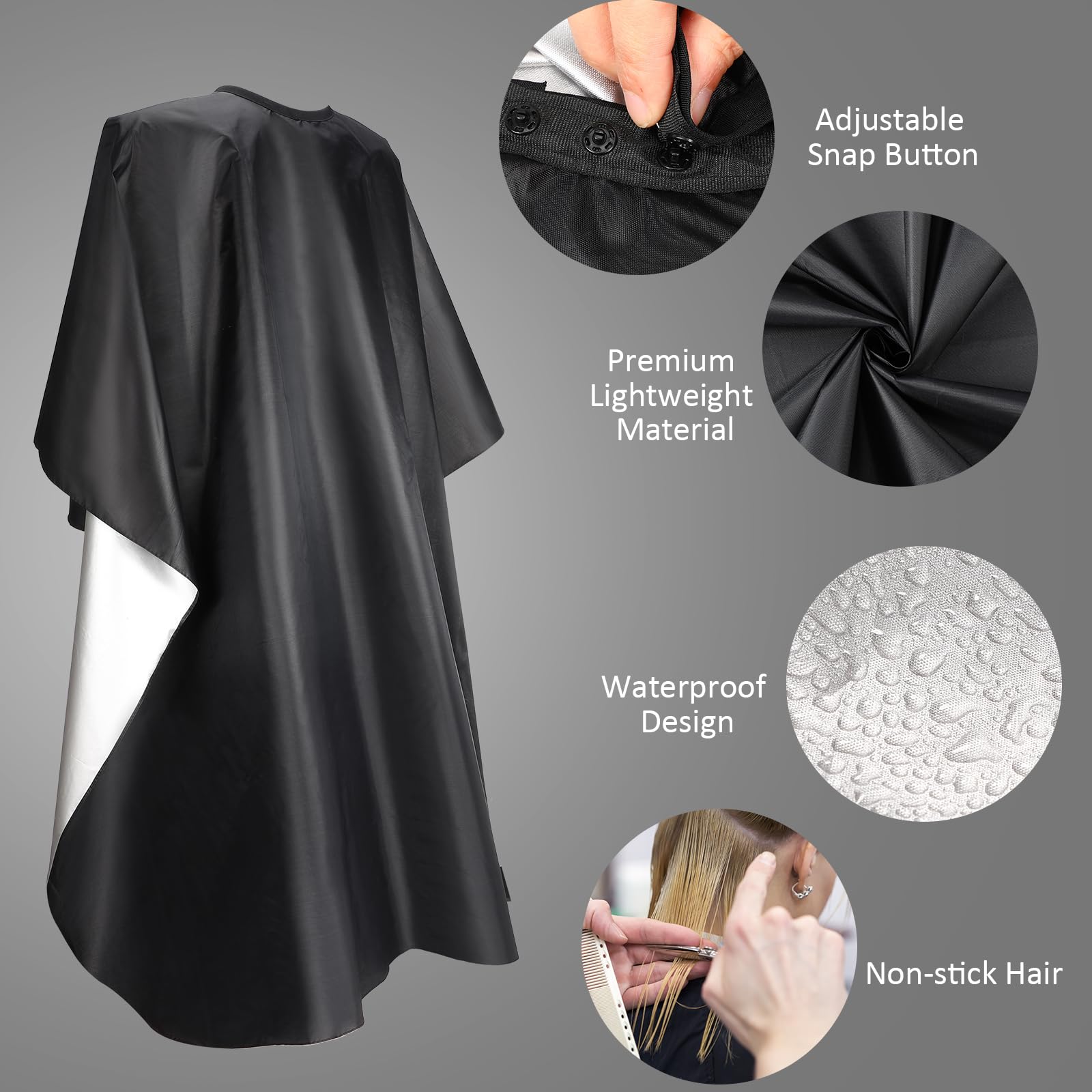 Foaincore 20 Stück Professionelle Haarschneideumhang Salon Nylon Cape Barber Styling Cape mit Schnappverschluss Haarumhänge, Schwarz, 59 x 51 Inches