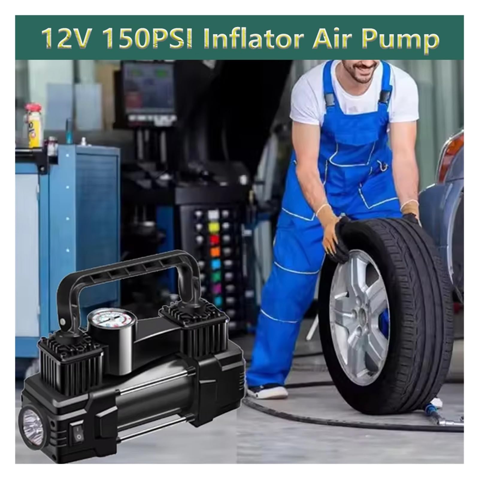 12V 150PSI samochód rower motocykl elektryczna pompka do opon pompa powietrza sprężarka powietrza podwójny cylinder nadmuchiwane narzędzia ze światłem LED