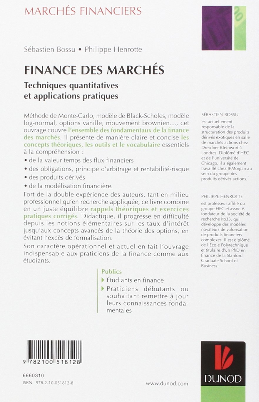 Finance des marchés - Techniques quantitatives et applications pratiques: Techniques quantitatives et applications pratiques