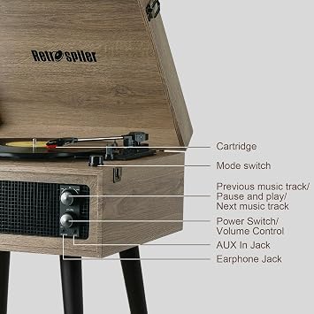Standing 3-Speed Record Player, Bluetooth Turntable with Built-in Speakers and Detachable Legs, USB Playback& Vinyl-USB Recorder, Oatmeal