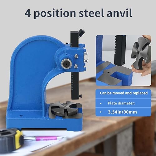 Miniatura 5 de Prensa manual de 1 tonelada, máquina de prensa de perforación de escritorio de hierro fundido resistente de 5.5 pulgadas de altura máxima, para