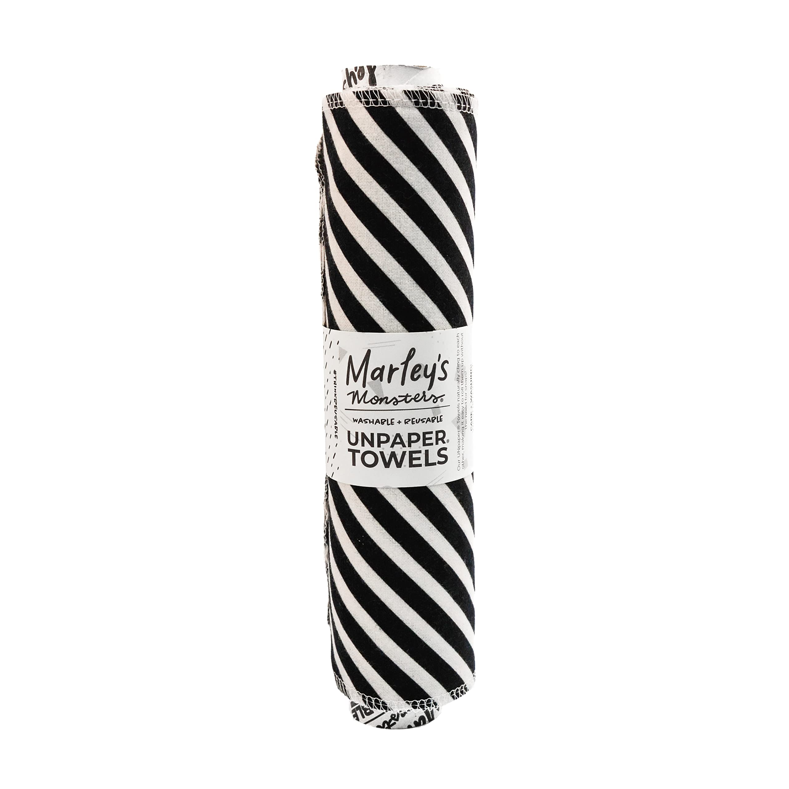 Marley's Monsters UNpaper Towels - 12 Count roll, Reusable Paper Towels Paperless, Cotton, Tree Free (Black with White Stripes)