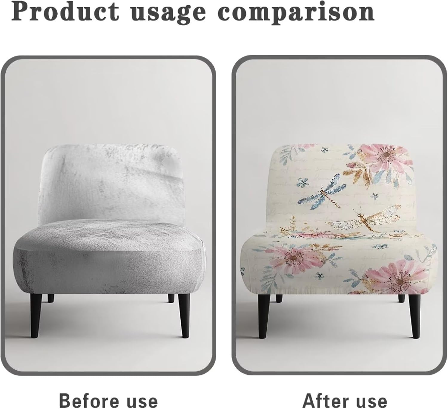 Dragonfly Flower Cover for Armless Accent Chair Elastic Slipper Chair Slipcover Without Arms Non-Slip Washable Furniture Protector for Living Room Bedroom Hotel Easy to Maintain