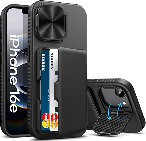 Funda para iPhone 16e tipo cartera, soporte integrado, tarjetero y cubierta para lente de cámara, protección de cuerpo completo, resistente,