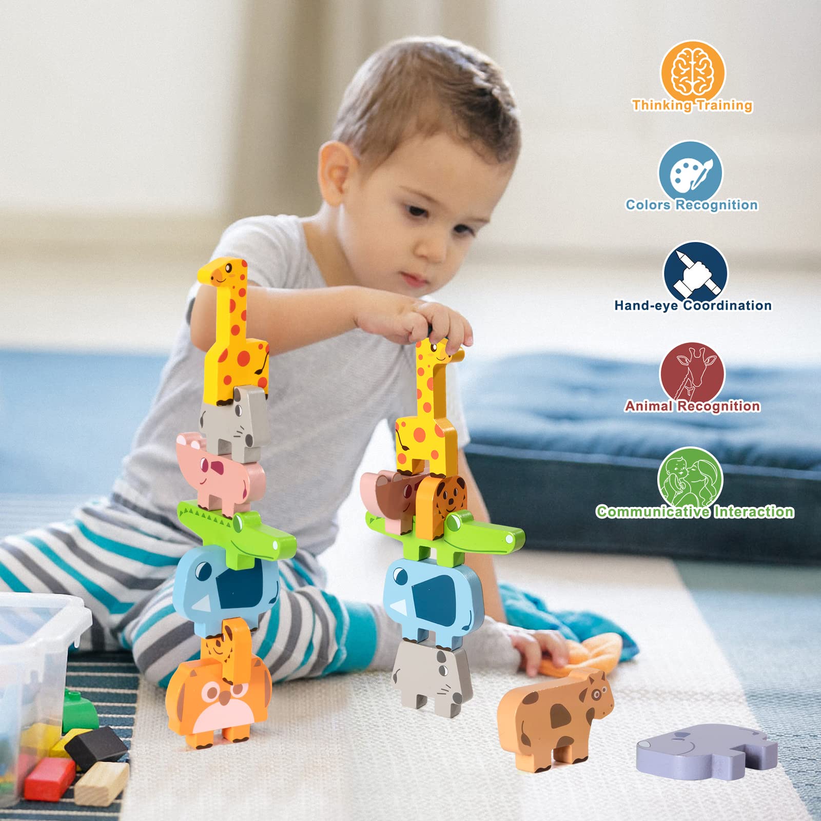Wooden Educational Blocks Montessori Wooden Stacking Toys For Toddlers ...