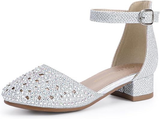 PANDANINJIA Girls Heels Dress Shoes Flower Girl Closed Toe Heels Ankle Strap Wedding Party School Miya Toddler Little Big Kid Pump Shoes