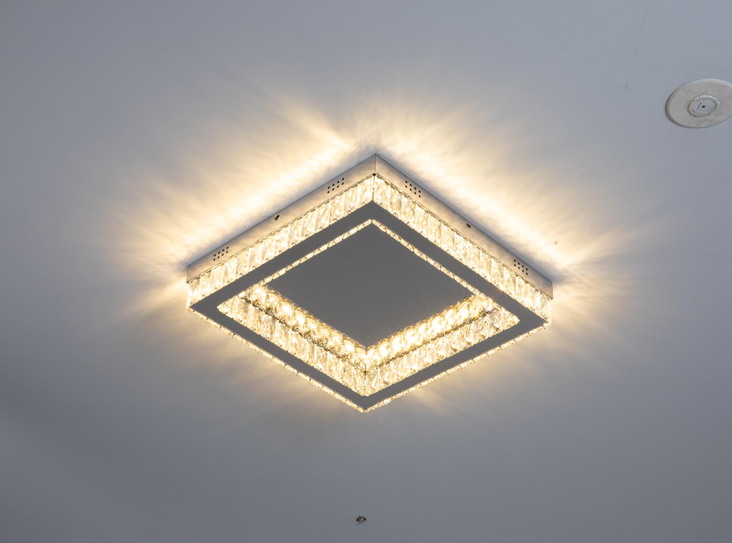 Illuminatio Warm White Led Chandeliers Ceiling Light For Living Room, Bed Room And Dining Room, Modern Square 2700K-6500K Dimmable Led Crystal Chandelier Light Fixture With Remote