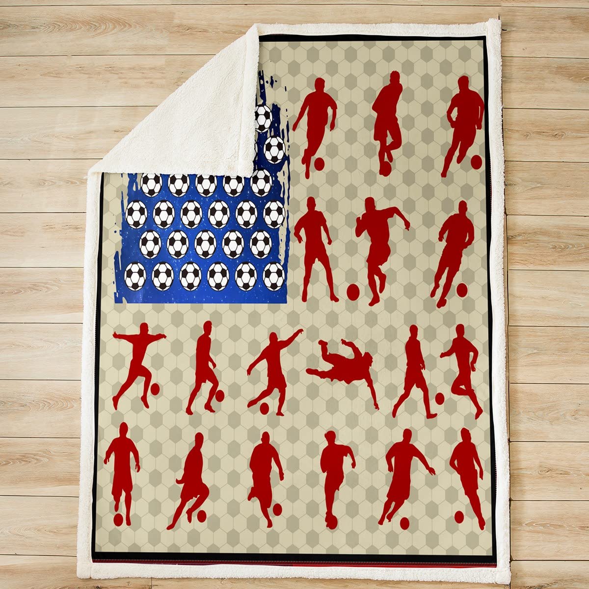 Coperta da calcio in pile calcio bandiera americana Sherpa coperta per bambini ragazzi e ragazze sport peluche Illustrazione Fuzzy coperta per divano letto, regina, 200 x 90 cm