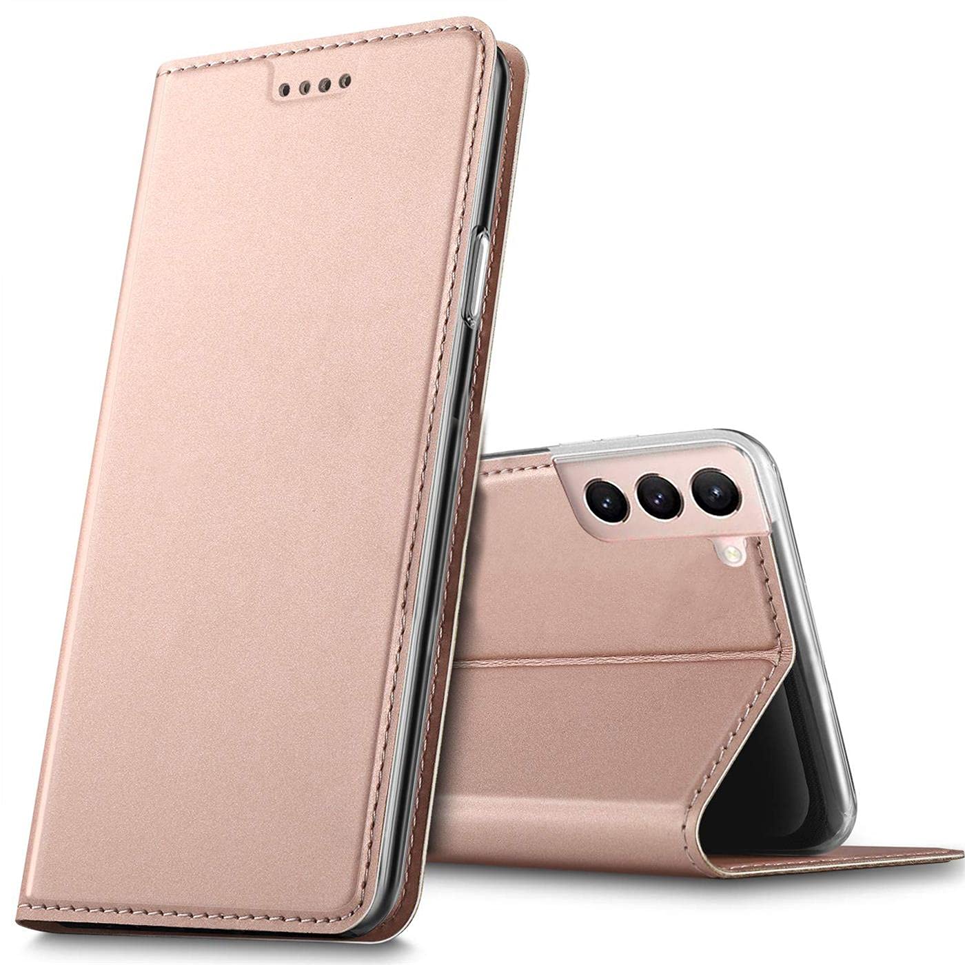Verco Wallet Case dla Samsung Galaxy S21 Etui, Pokrowiec na telefon komórkowy ochronne portfel dla Samsung S21 Case [ Zamknięcie magnetyczne ], różowy