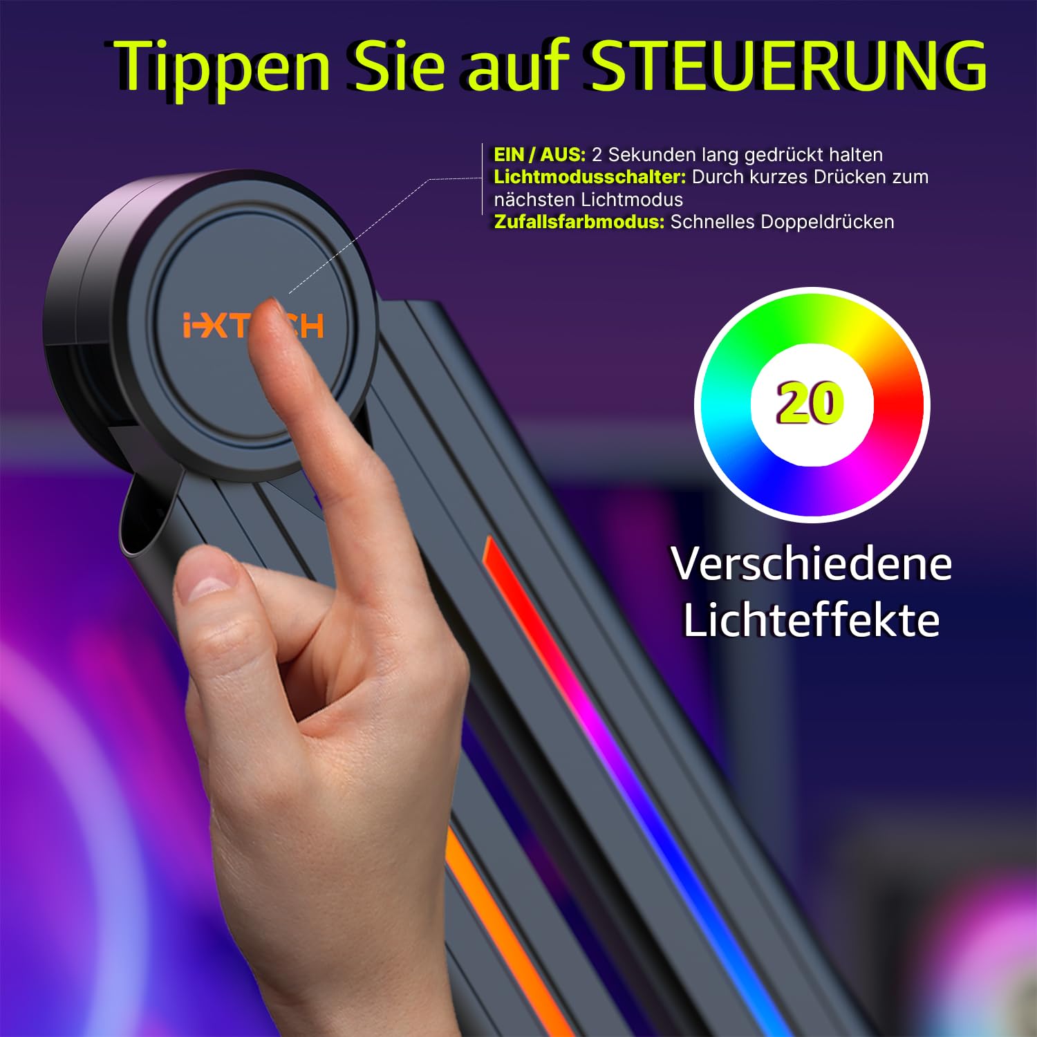 IXTECH RGB Mic Boom Arm High Profile, Overhead Boom Arm Mikrofonständer Schreibtischhalterung, verstellbarer Mikrofonständer mit Tischhalterung, Mikrofonarm für Live-Streaming, Gaming,