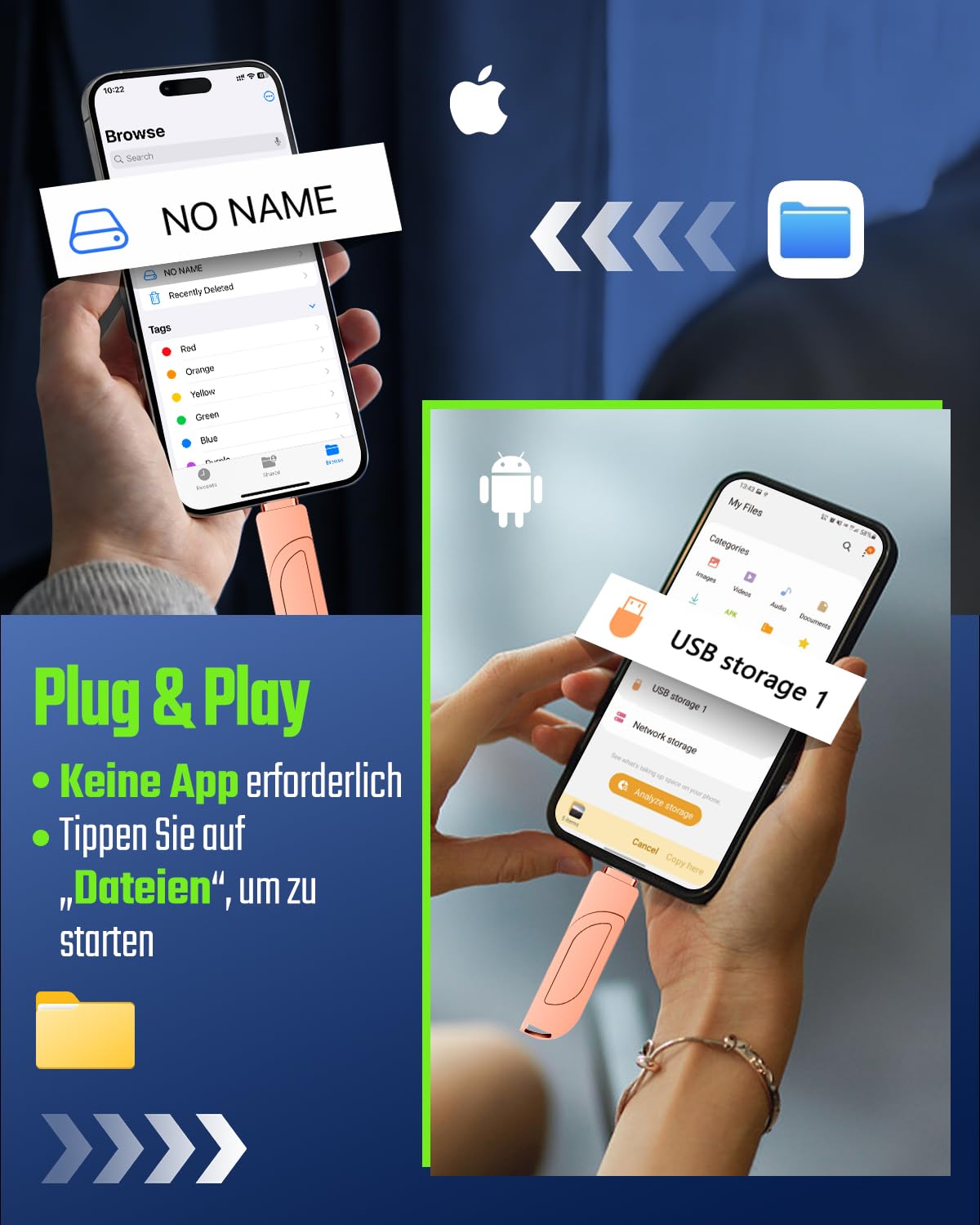 [Ohne App] USB Stick 512GB für iPhone, MFi USB C Stick,Lightning,USB-A | 3-in-1 Speicherstick für iPhone,iPad,Android OTG Handy,Mac,PC,USB 3.0 Flash Drive Externer Speicher für Fotos,Videos,Dateien