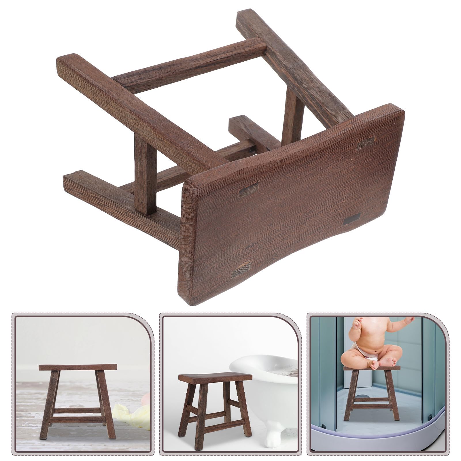 Taburete Infantil de Madera Maciza, Banco Pequeño Curvado de 28 Cm