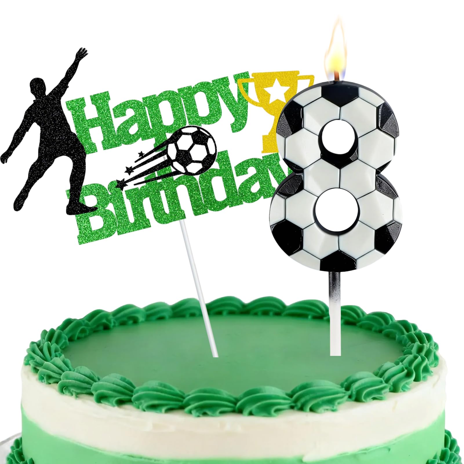 Football Number Candles, Birthday Candles for Cake, Cake Candles with Greeting Card for Birthday Party Wedding Anniversary Celebrations(8 Candle,Black&White)