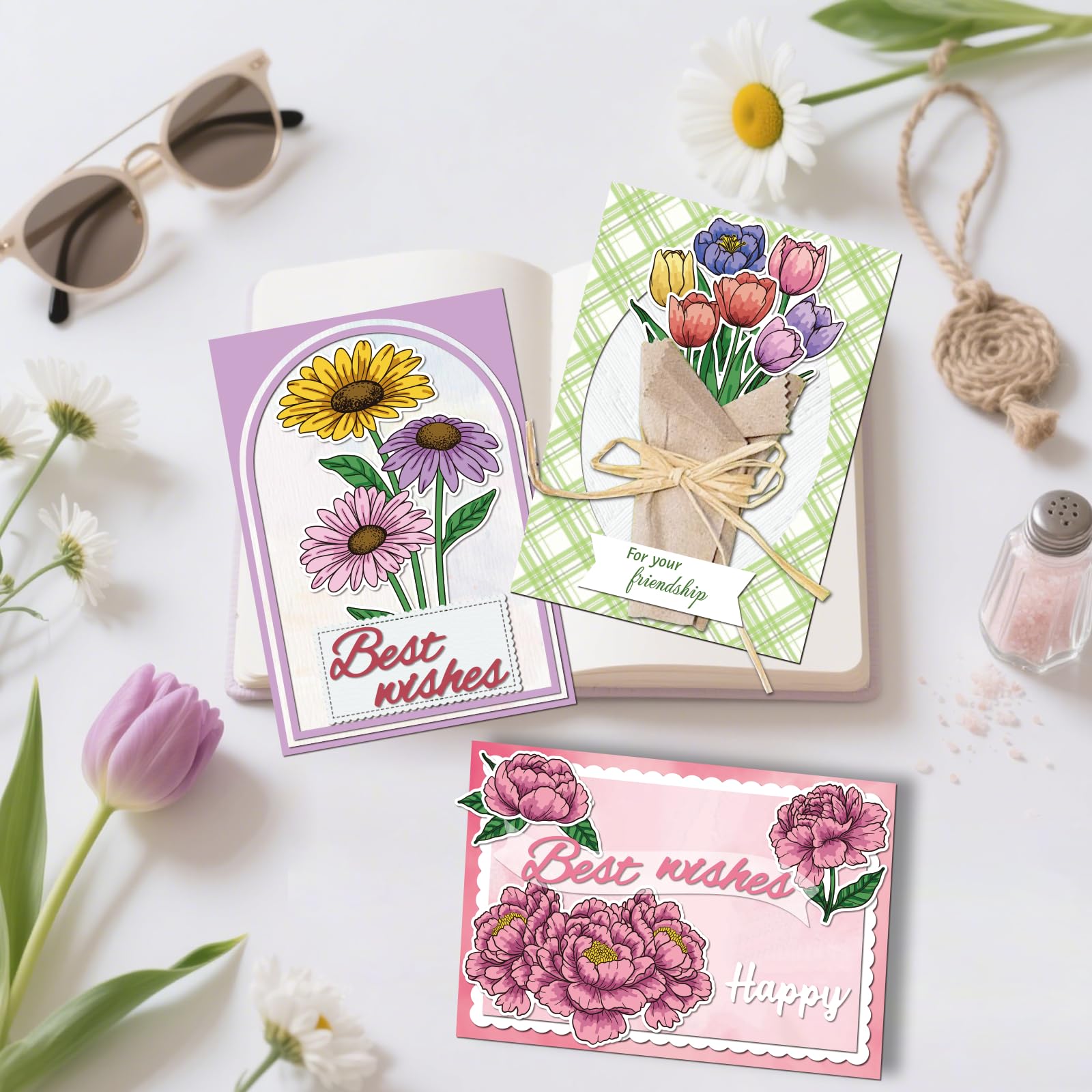 Flower Stamp & Die Set - Peonies, Daisies, Tulips -4