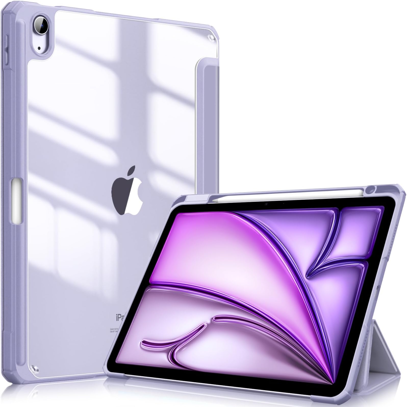 FINTIE Hybrid Case for iPad Air 11 Inch M4 (2026)/M3 (2025)/M2 (2024), iPad Air 5th/4th Generation (2022/2020) 10.9 Inch - Shockproof Slim Clear Acrylic Cover with Pencil Holder, Lilac Purple