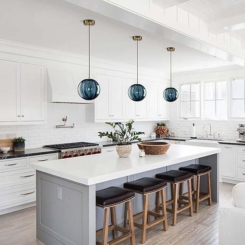 Miniatura 6 de KCO Lighting Modern - Lámpara colgante de globo de 1 luz azul claro, luces colgantes de cristal azul claro, isla de cocina, lámpara colgante de