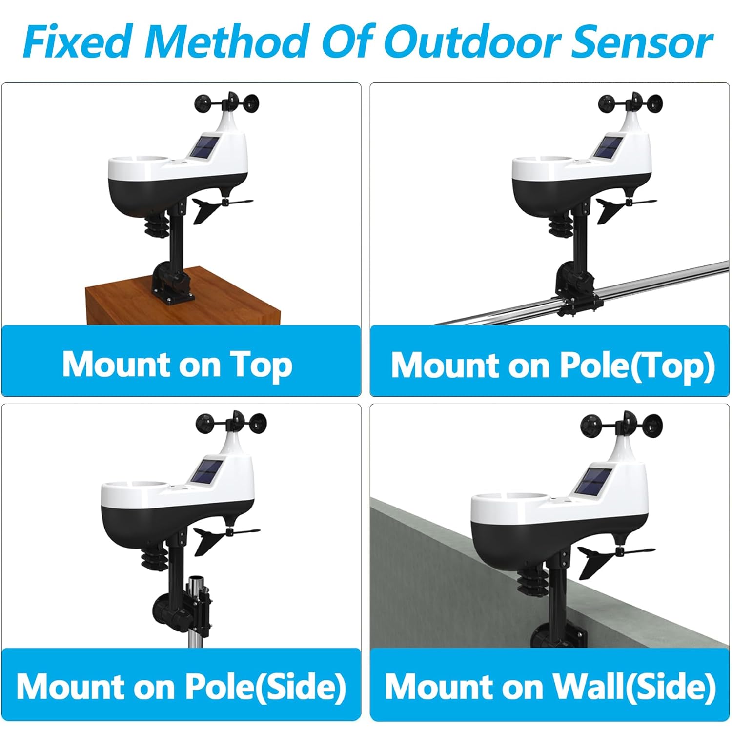 Weather Station Wireless Indoor Outdoor Sensor, Rain Gauge,Wind Speed/Direction, Temperature, Humidity, Air Pressure, Forecast, Moon Phase, Alarm Clock