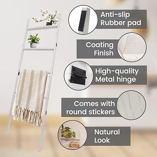 Miniatura 4 de Escalera para mantas, soporte de edredón de madera de 5 niveles, estante decorativo para escalera, estante inclinado, estante de almacenamiento de