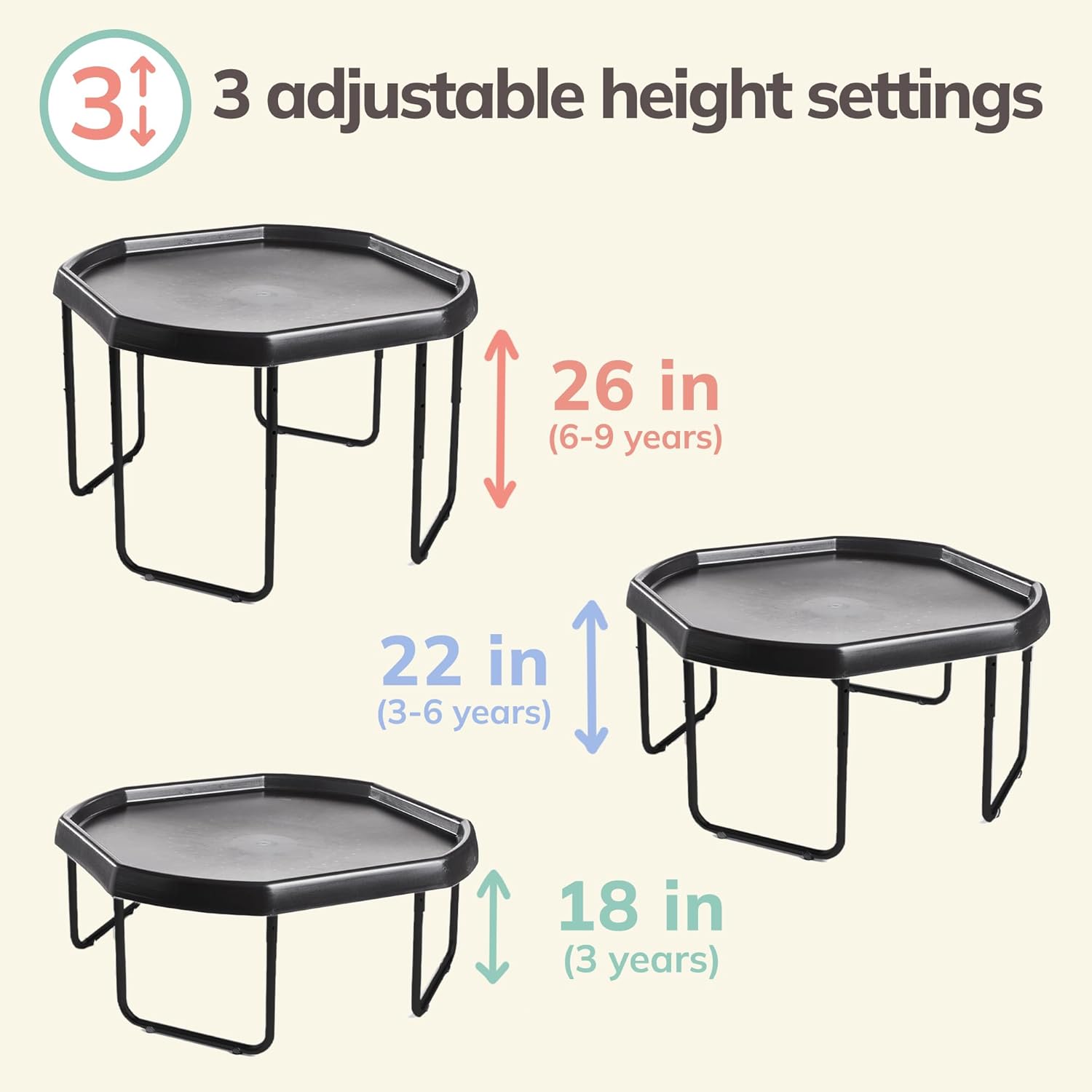 MEKA Large 38"x38" Tuff Tray Set Black, Activity Sensory Tray Plus Stand Children, Outdoor Play Sand and Water Table for Toddlers and Kids, Toy Boys Girls