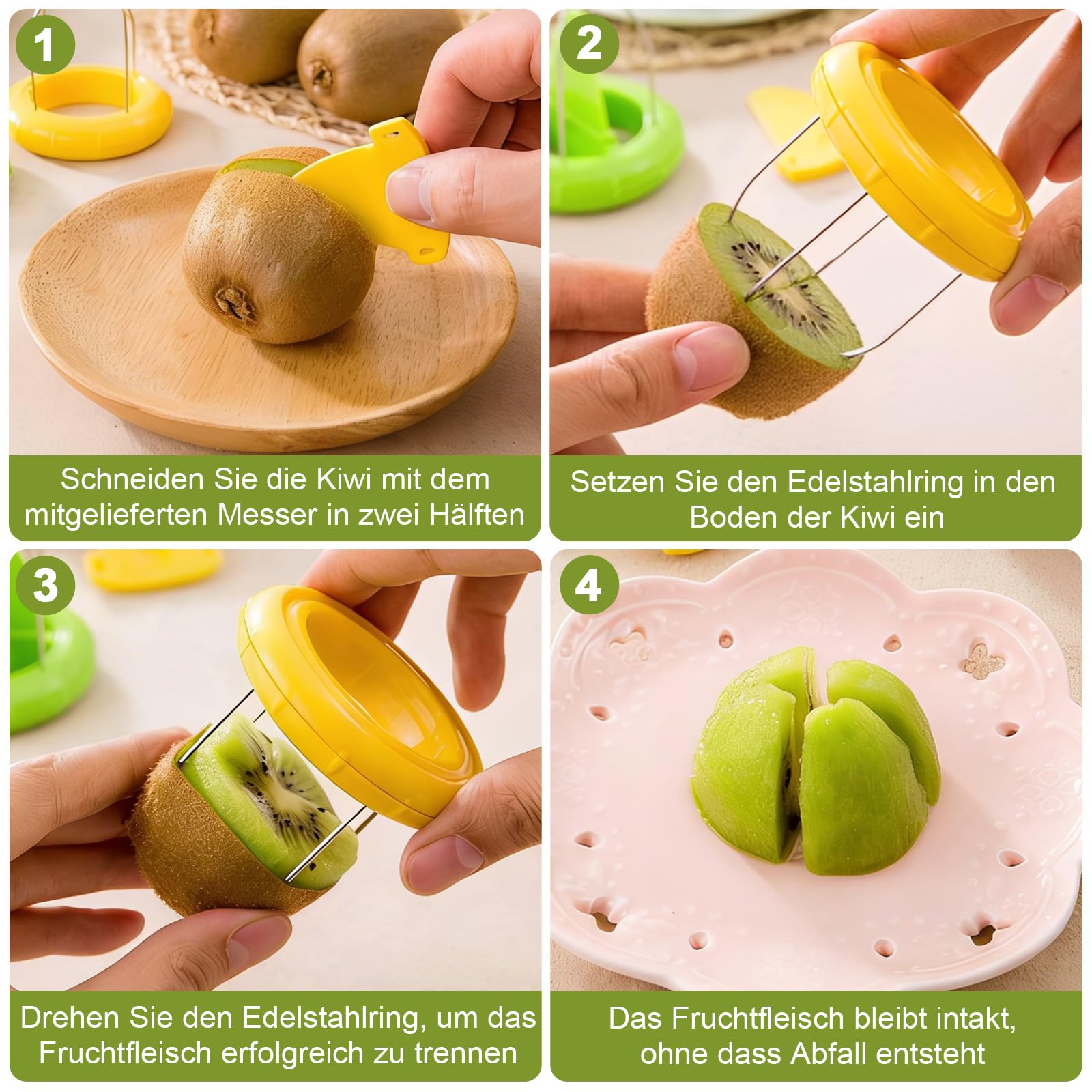 Lot de 3 éplucheurs de kiwi coupe-kiwi en plastique - Mini coupe-fruits - Ustensiles de cuisine