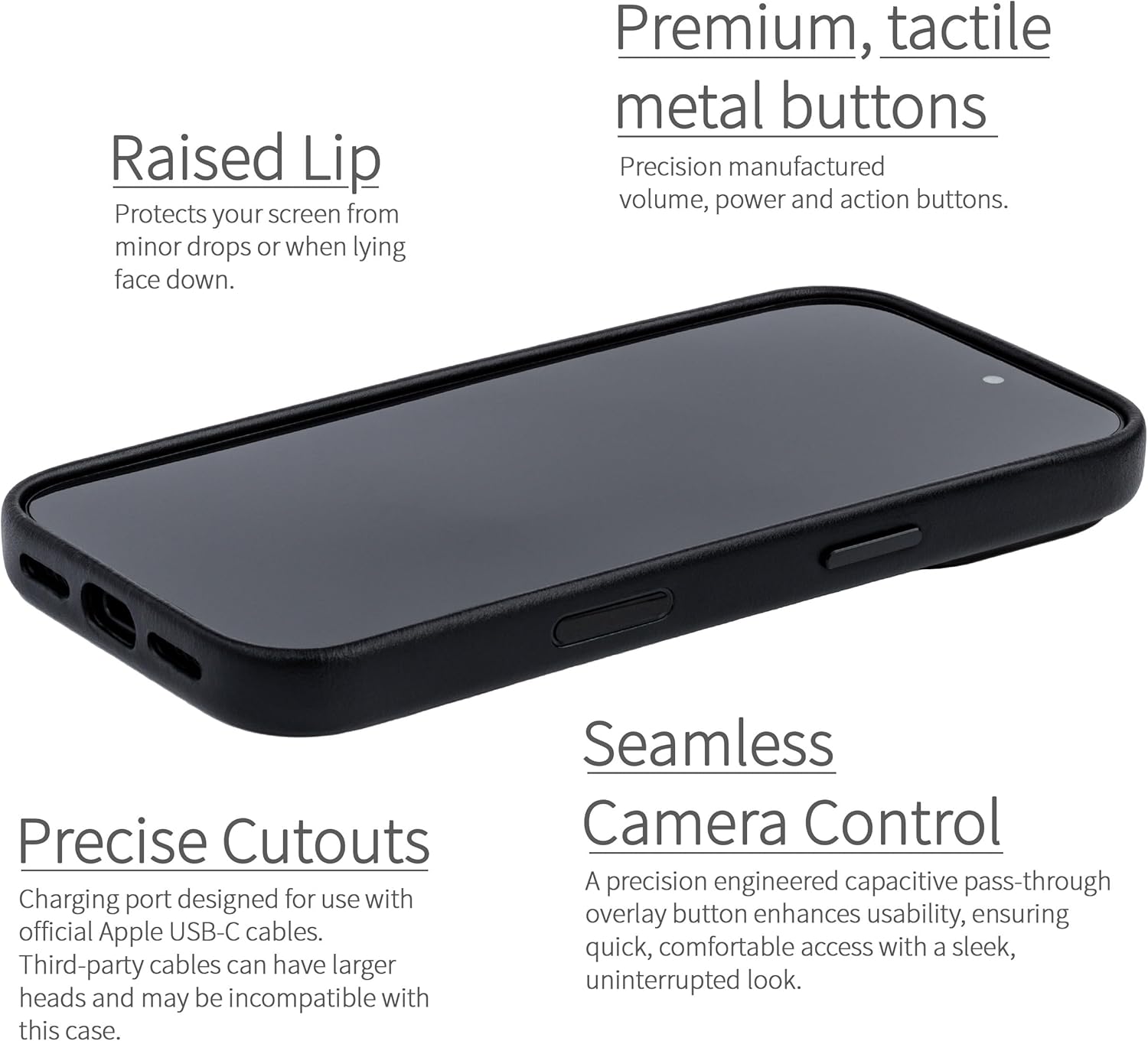 Dockem Genuine Leather Case for iPhone 17 Pro Compatible with MagSafe, with Capacitive Camera Control Button (MSGL, Black)
