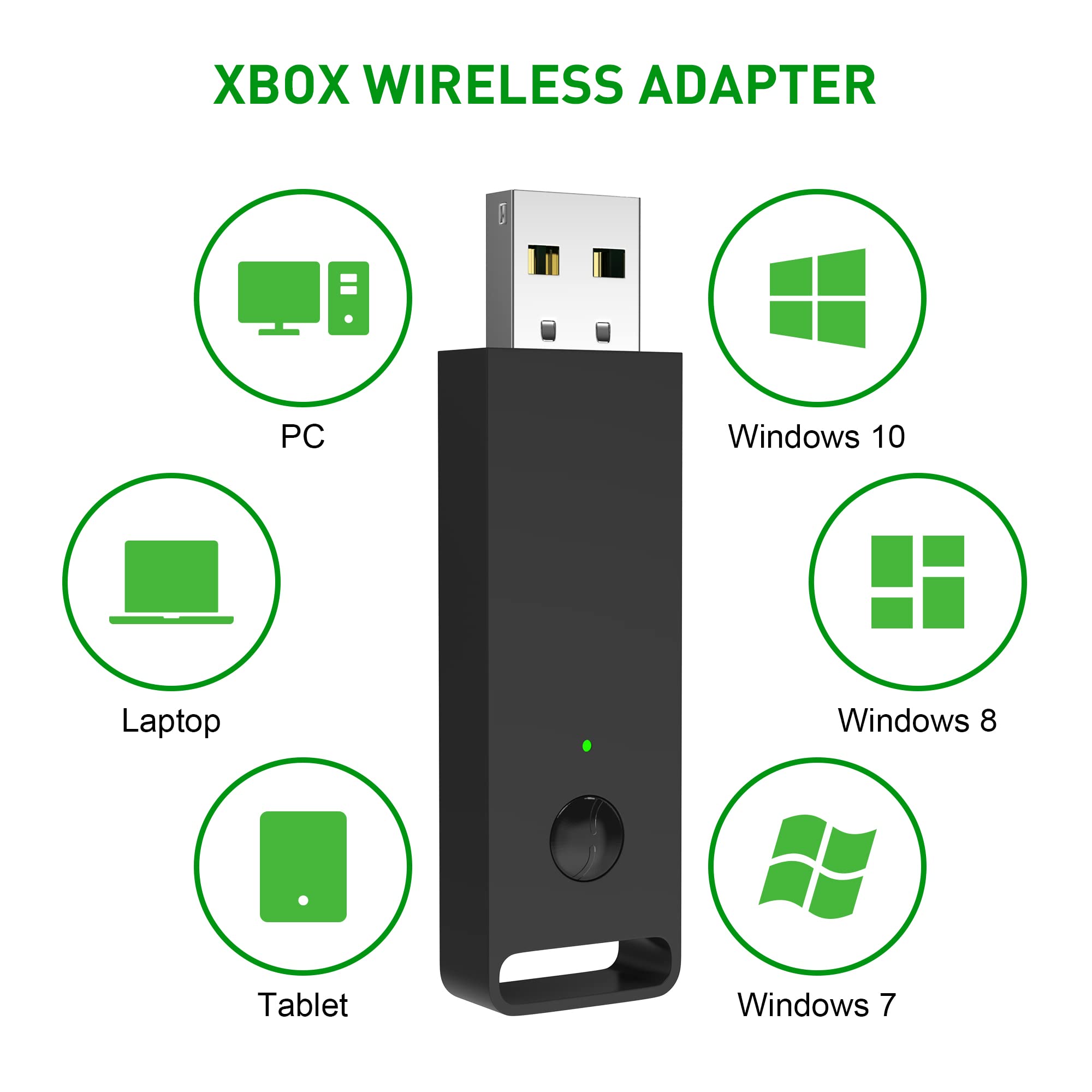 NOPWOK - Adattatore wireless Xbox per PC Windows 10/8.1/8/7 e cuffie, adattatore wireless compatibile con controller Xbox