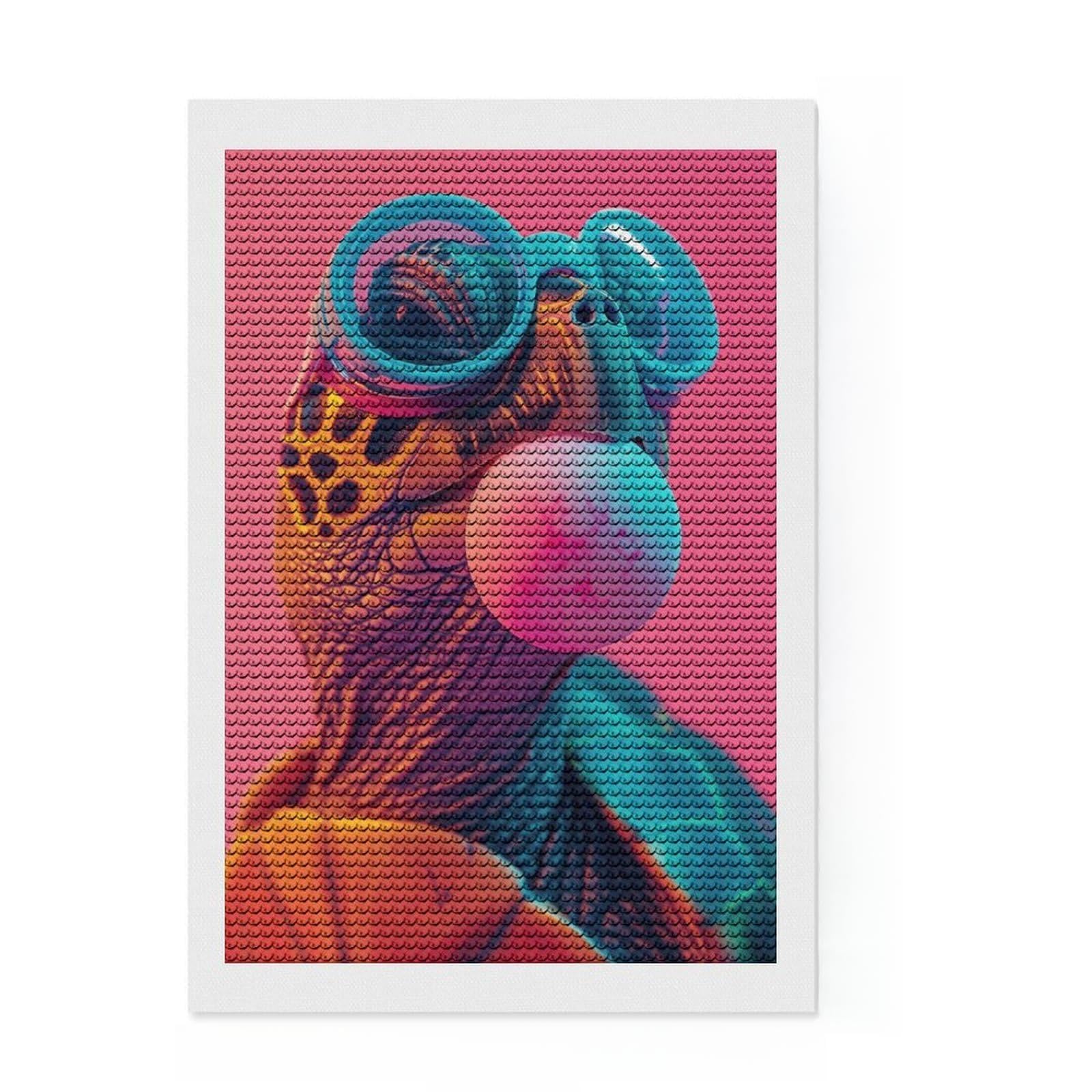 Junmoney Turtle Bubblegum Diamond Art Canvas 8"x12", for Creative Relaxation, Easy Handmade Project, Office Decor, Christmas Gift