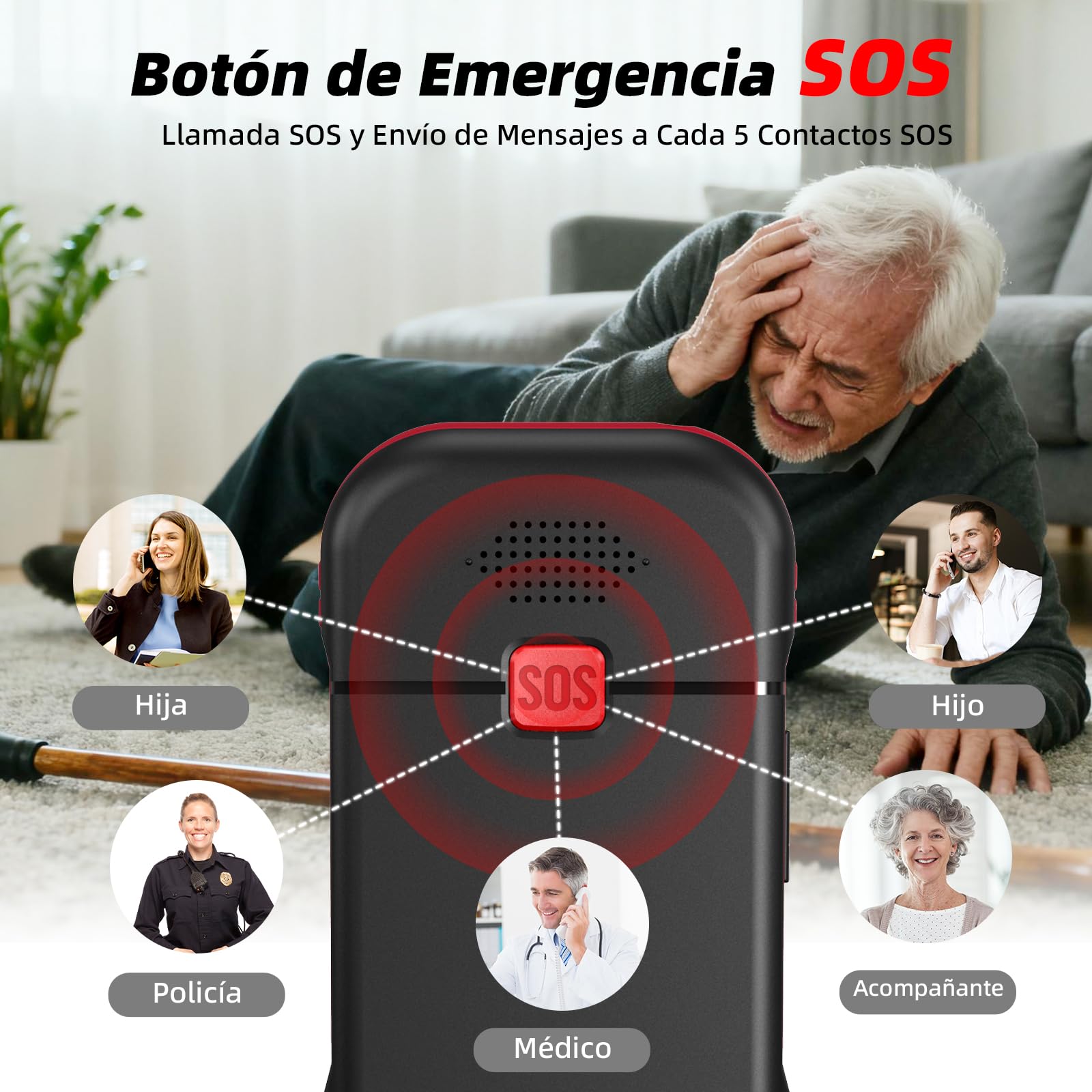 CHAKEYAKE Móvil para Personas Mayores 4G Libre con Teclas Grandes, Batería 1800mAh Larga Duración, USB-C, Función SOS, Linterna, Base de Carga, Negro
