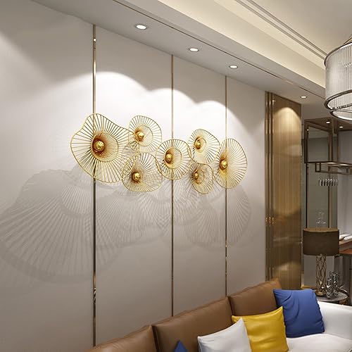 Vista 2 de QQXX Decoración de pared de metal dorado para sala de estar, esculturas de pared colgantes para decoración de dormitorio, hojas 3D de bricolaje