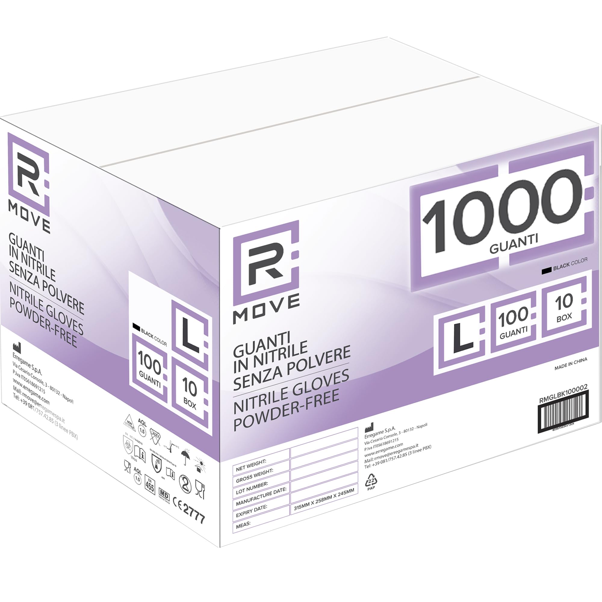 R MOVE 1000 gants nitrile noir L, gant jetable sans poussière, sans latex, gant noir hypoallergéniques, 10 boîtes de 100 gants jetables, gant alimentaire cuisine jetable