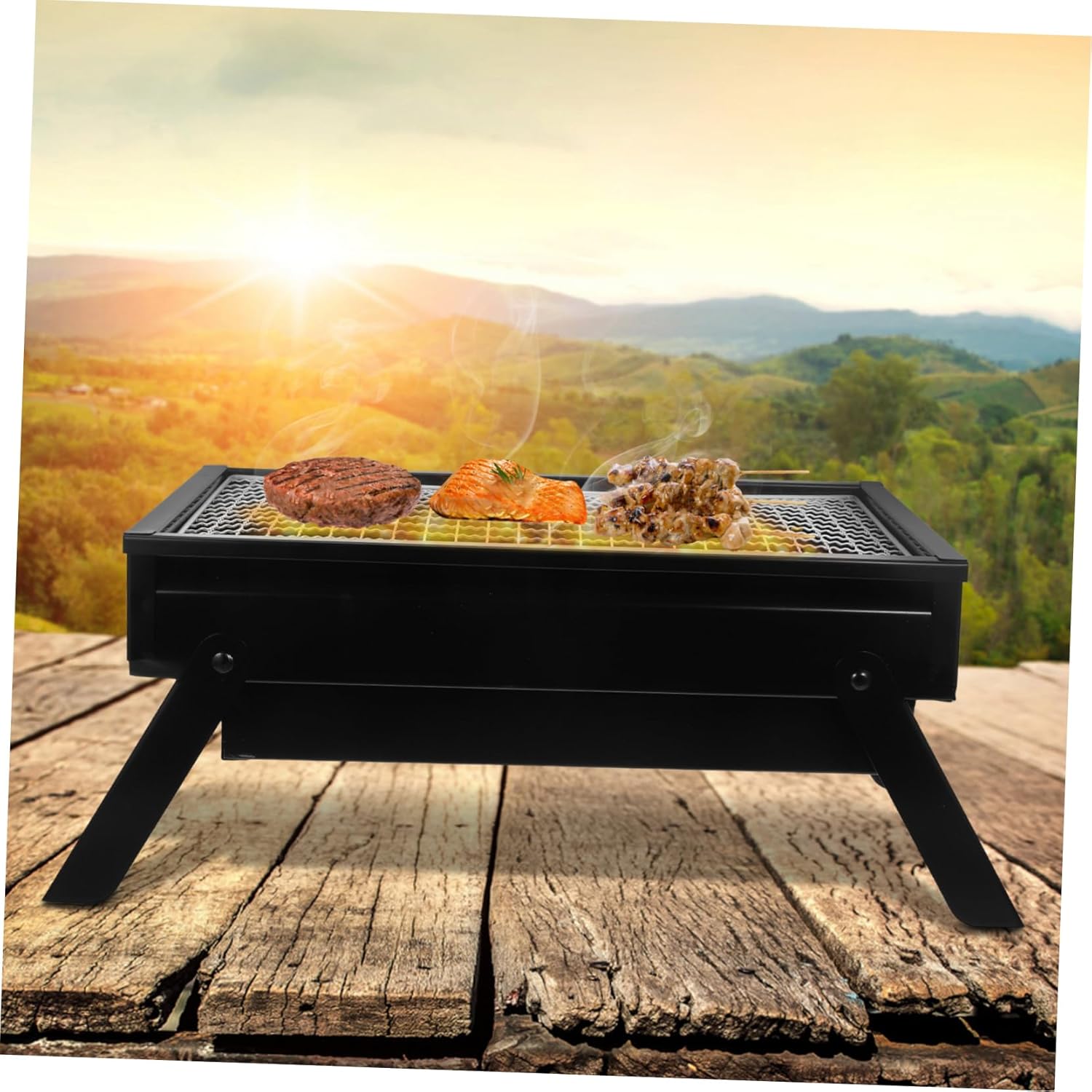 Portable Charcoal Grill for Camping and Compact Bbq Grill for Outdoor Cooking for People with Pullout Charcoal Case Lightweight and Easy to Transport