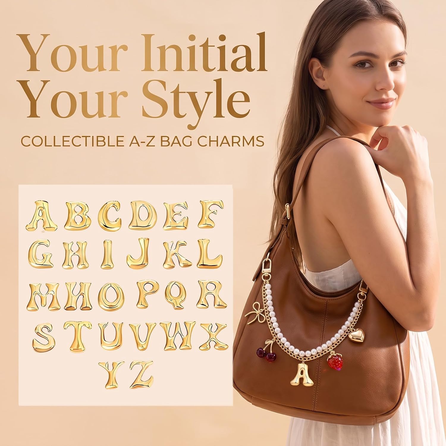 Initial Bag Chain Purse Charm for Handbags Cute Cherry Keychain Accessories image 2
