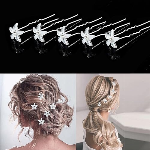 Miniatura 3 de 40 horquillas para el pelo de boda para novia, BetterJonny Flower Crystal Pearl Pinzas para el cabello con diamantes de imitación, accesorios para