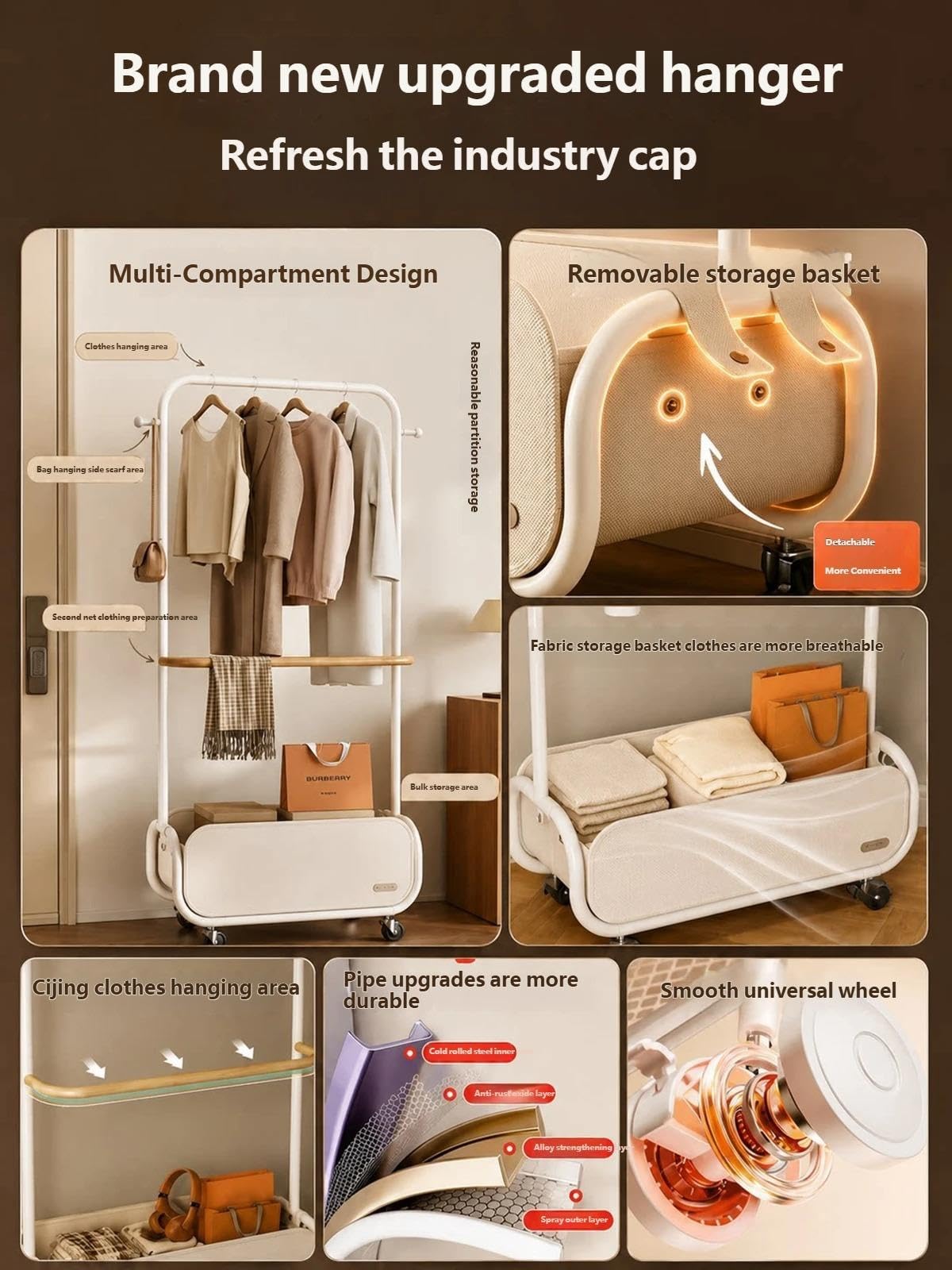 Perchero rodante, organizador de ropa de madera moderno for dormitorio