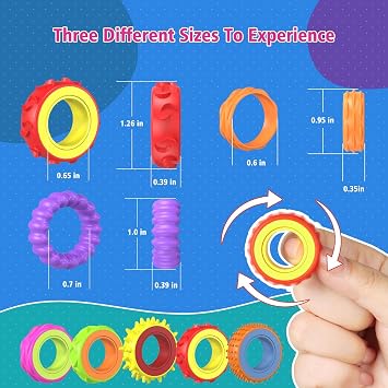 12 Pack Fidget Sensory Rings - Quiet Textured Finger Toys for Kids & Adults, Calming Stress Relief for Autism, ADHD, Anxiety, Suitable for Classroom & Office