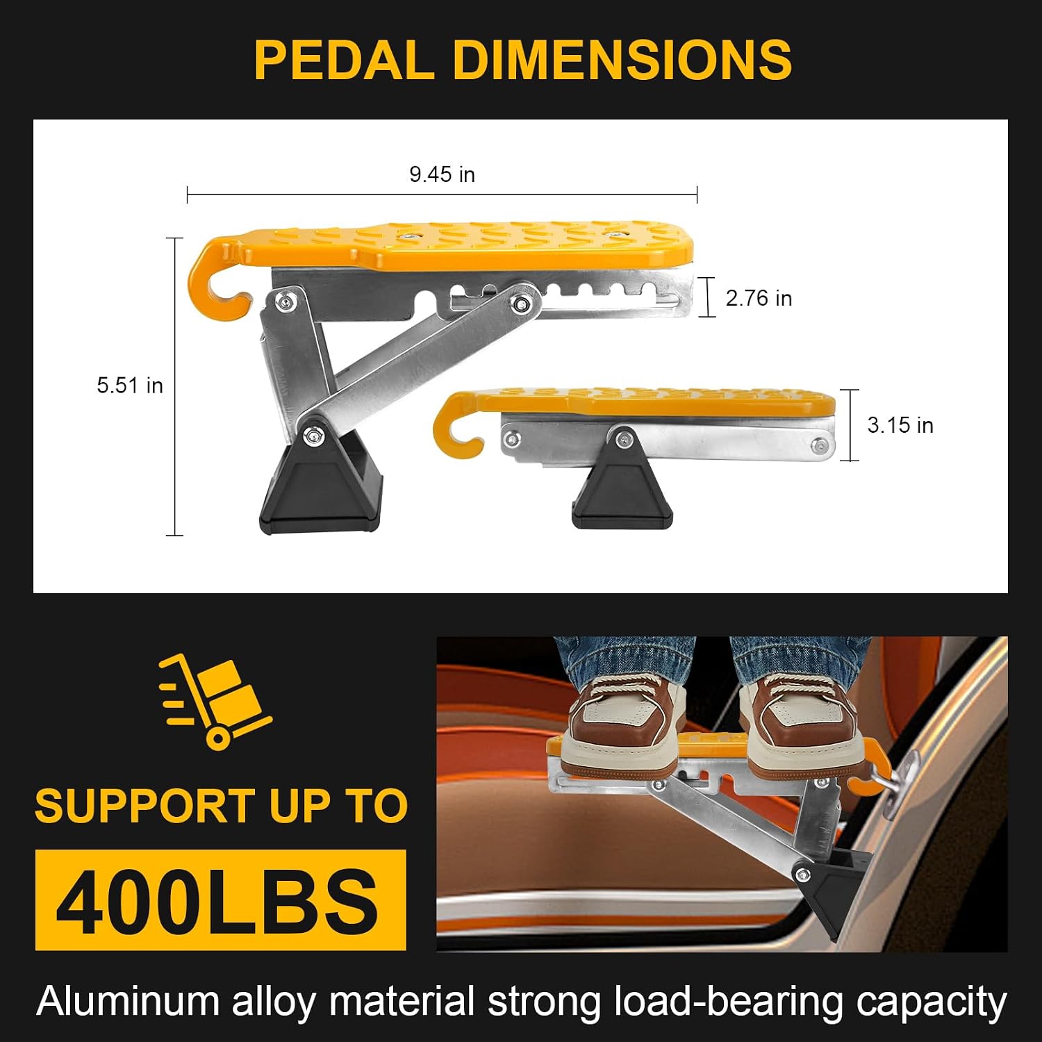 Universal Fit Car Door Step, Foldable Door Latch Step with Adjustable Angle for Car Roof Access, Both Feet Stand Car Step for SUV and Truck, Orange