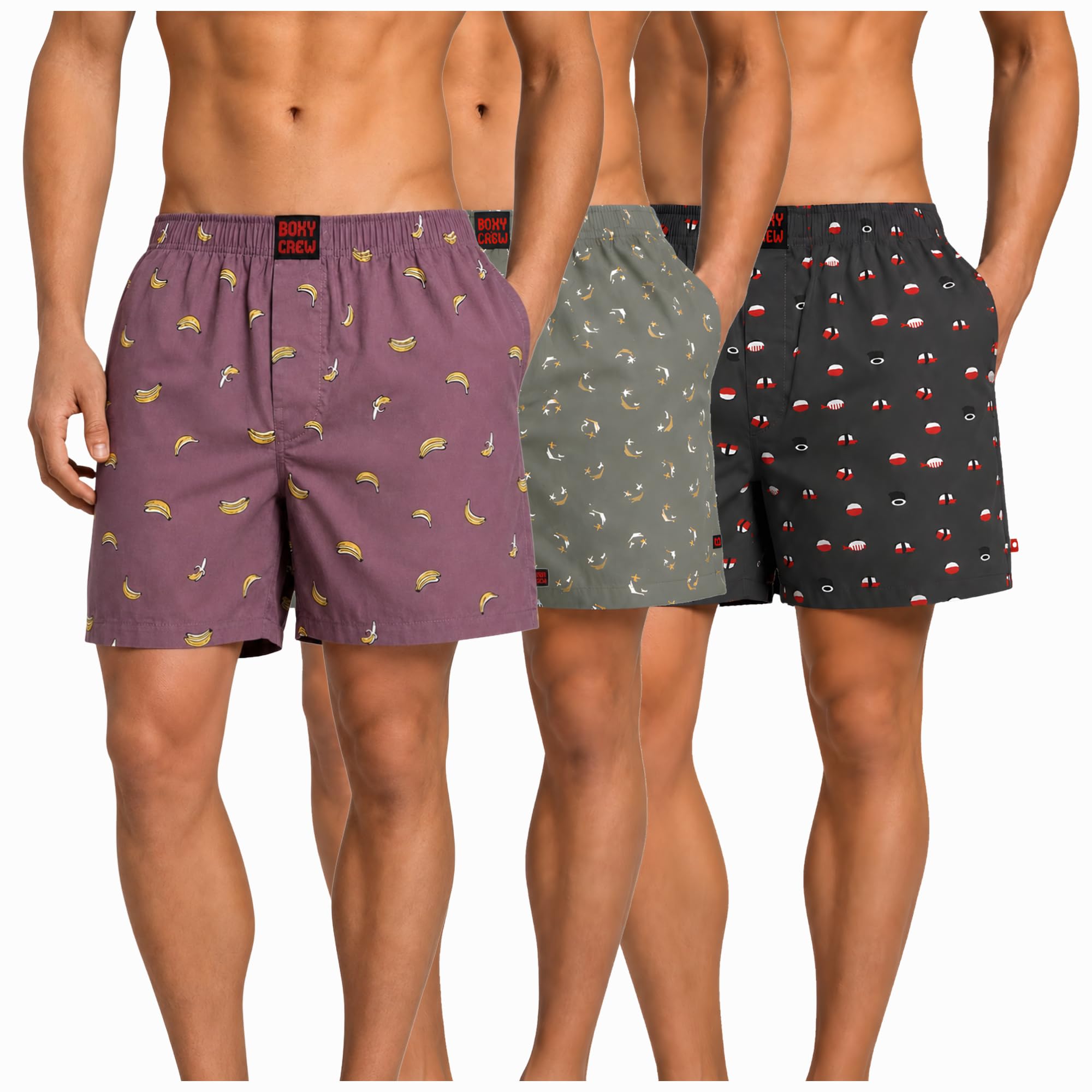 Men's 100% Cotton Boxer Shorts Pack of 3, Rose Pink, Green & Charcoal | Woven Boxers with Side Pockets, No-Marks Elastic Waistband, Breathable Relaxed Fit | Style 006-008-012-image-42
