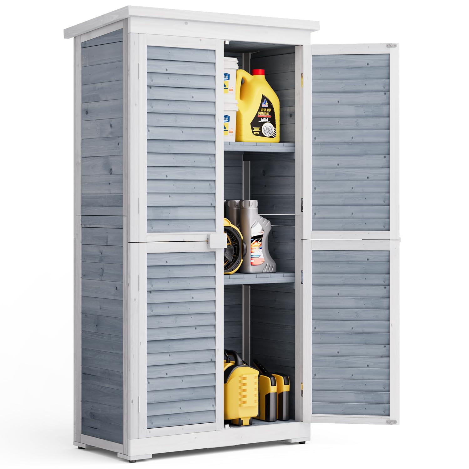 Gartenschrank Geräteschuppen Holz Werkzeugschrank Outdoor-Schrank Gartenbox 160 x 87 x 47 cm Gartenhaus für den Außenbereich, Gerätehaus für Hof und Garten (Grau)