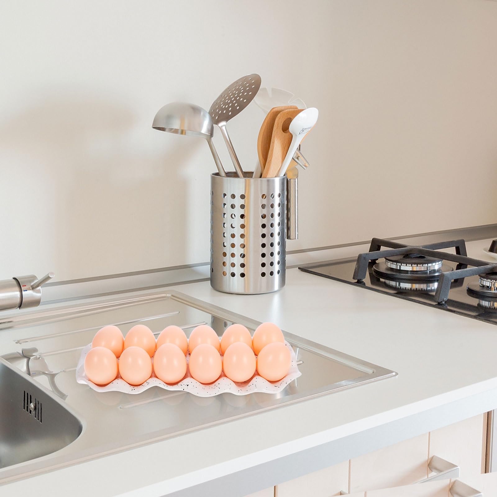Sosoport Organizador de Huevos de Cerámica Resistente para Nevera y Cocina Bandeja Protectora de Compartimentos Soporte Compacto para Almacenamiento Fresco y Ordenado de Huevos