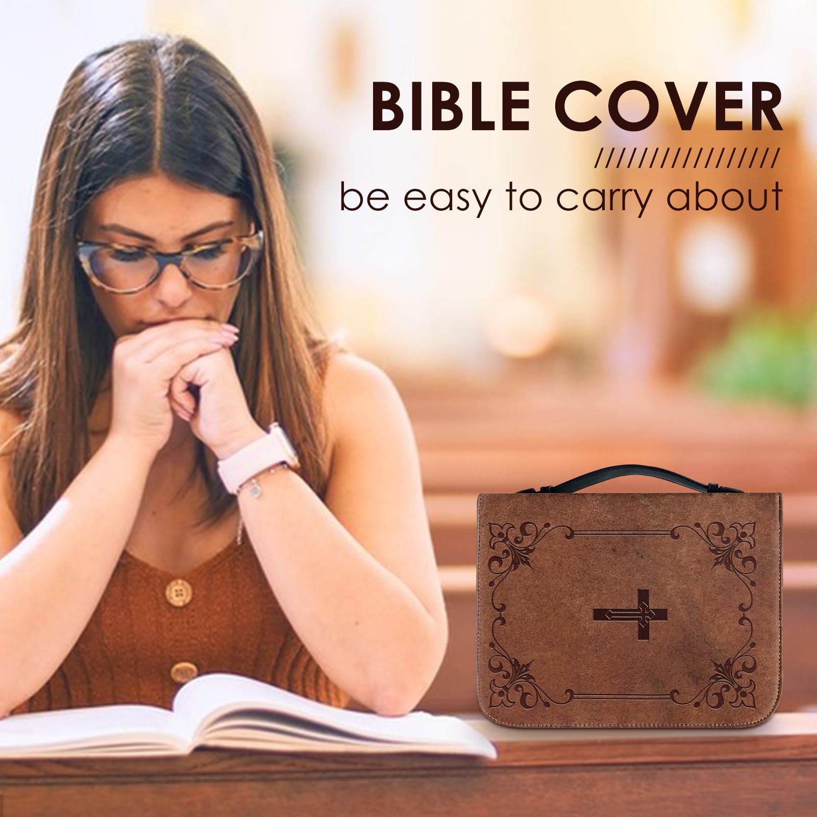 Fundas bíblicas para mujeres,Fundas bíblicas | Soporte para Vintage de PU, con asa con cremallera para hombres y mujeres, estuche protector para libros de la Iglesia