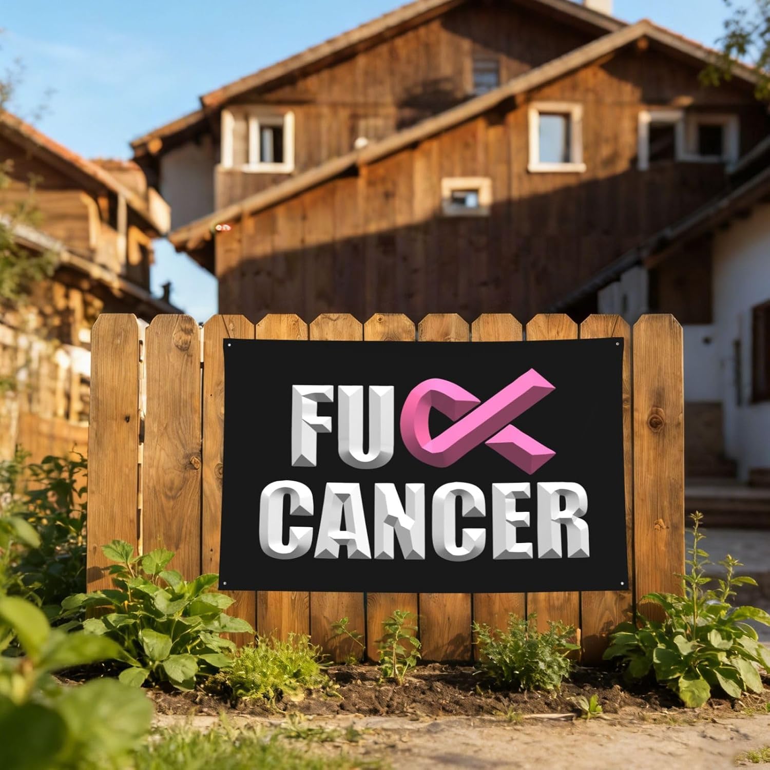Fuck Breast Cancer Pink Ribbon Flag Poster Durable Wall Banner with 4 Brass Grommets 2x3 Ft Tapestry for Indoor & Outdoor Decor, Perfect for Home,Porch,Garden,Yard image 4