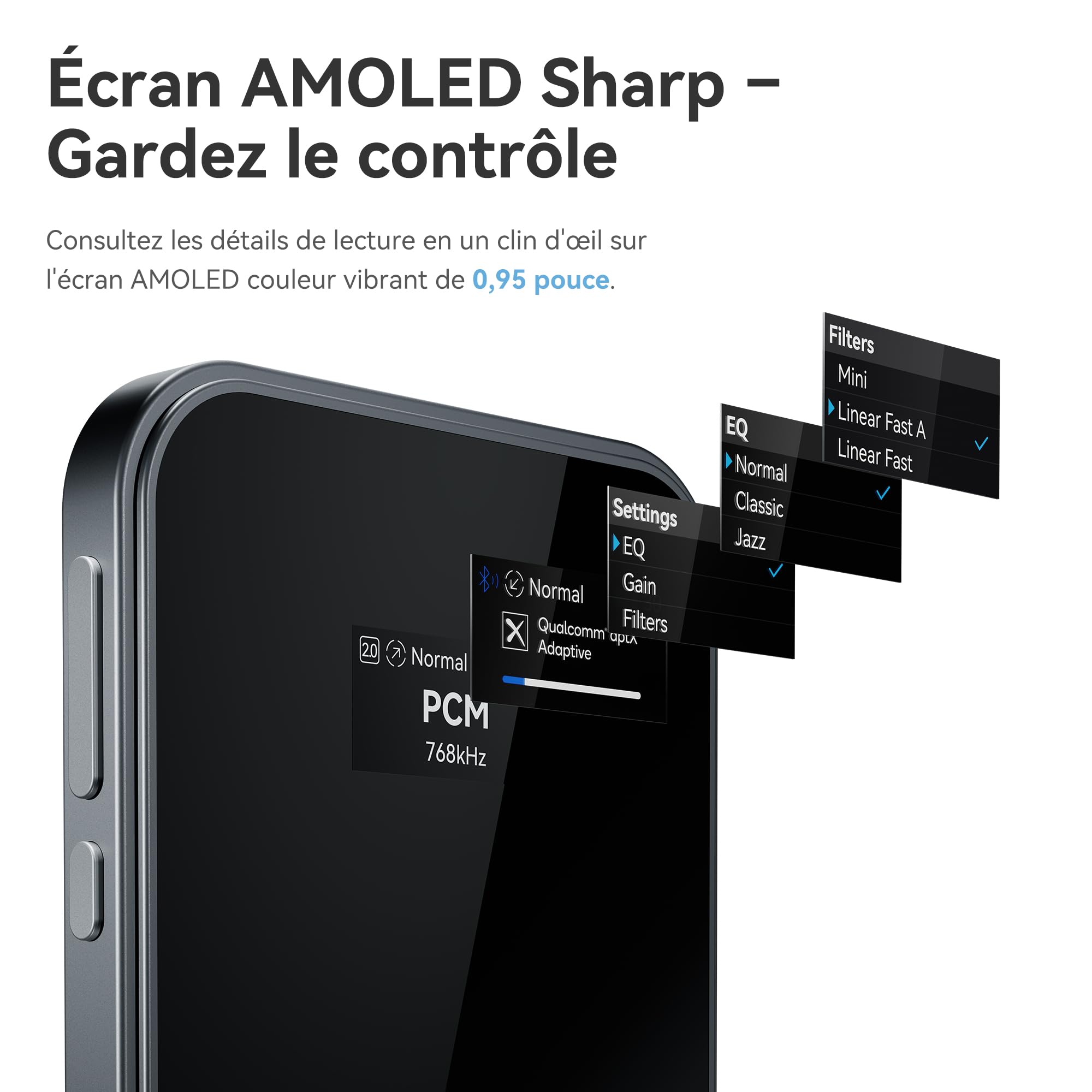 khadas Tea Pro DAC/AMP Hi-Res Portable, Amplificateur Casque Magnétique avec DAC ES9039Q2M, Sorties 3,5mm & 4,4mm, BT5.4, Batterie 2100mAh, Écran 0,95"