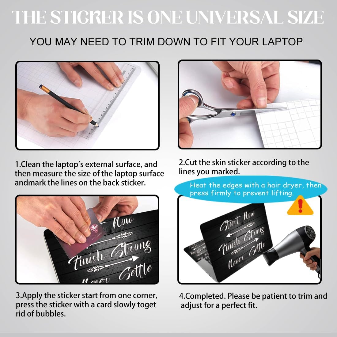 SUPERDANT 3Pcs Laptop Notebook Skin Sticker Set with Inspirational Quotes 15.6x10.6 in Removable PVC Decal for 12 13 13.3 14 15 Inch Laptop Cover Personalization Black image 5