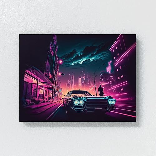 Miniatura 4 de Sense Canvas Synthwave Neon Retro 28 - Lienzo decorativo para decoración del hogar, póster grande de 40 x 30 pulgadas, 0.75 pulgadas