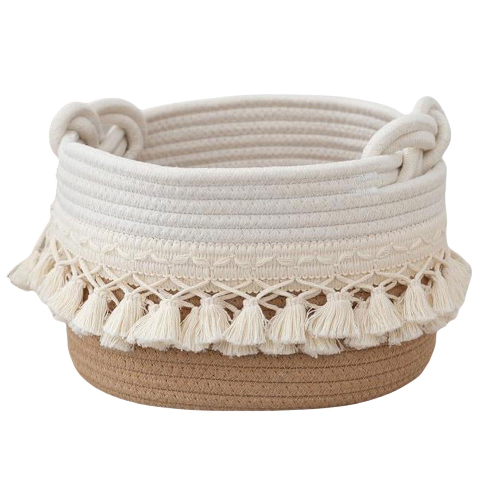 XuQiZZpp Fashionable Cotton Rope Storage Basket Sturdy Cotton Rope Holder Basket with Tassels Designed For Stylish Storage